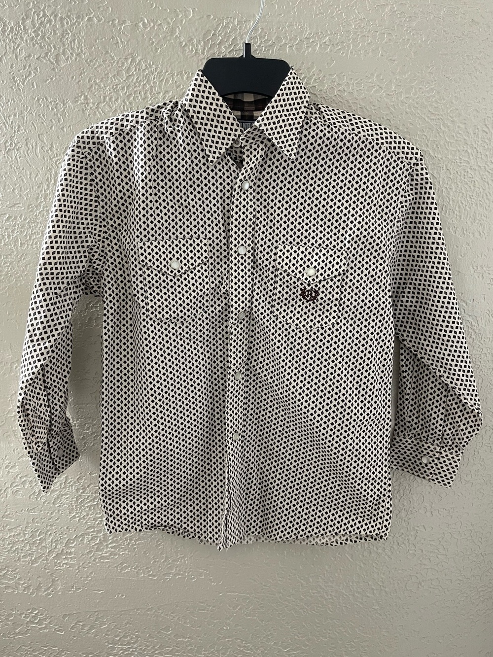 Panhandle Kid’s Black & Cream Geo Print Pearl Button-Down Shirt Medium (10)